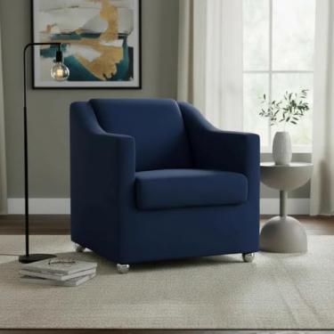 Imagem de Poltrona Decorativa Mila Confortável Para Sala Recepção Consultório Escritório Manicure Cadeira Reforçada Para Sala De Espera Pés Cromado - Clique E Decore (Azul Marinho)