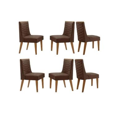 Imagem de Kit 6 Cadeiras Sala Jantar Dafne 6 Un Madeira Capuccino/Suede Marrom - Rufato