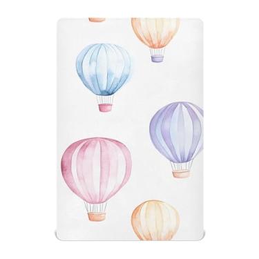 Imagem de xigua Lençol de berço com balões de ar quente em aquarela para meninas e meninos, lençol macio e respirável adequado para berço padrão e cama infantil 71 x 132 cm