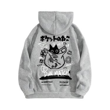 Imagem de Moletom Feminino Harajuku Com Estampa De Gato Fofo, Casual E Solto, Co