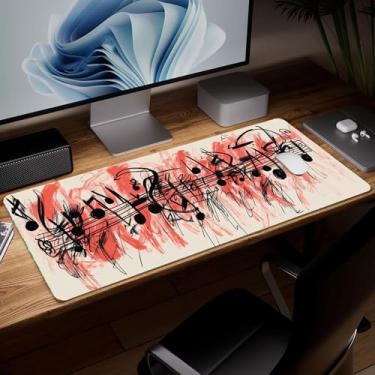 Imagem de Tapete de mesa de couro para música, mouse pad de arte colorida grande teclado de computador para jogos, protetor e capa à prova d'água, tapete decorativo de couro PU para laptop, decoração de casa
