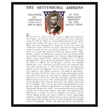 Imagem de Burro Art Studio Impressão fotográfica do endereço de Gettysburg – Discurso histórico de Abraham Lincoln – Arte de parede vintage sem moldura para casa, escritório ou sala de aula – Decoração da