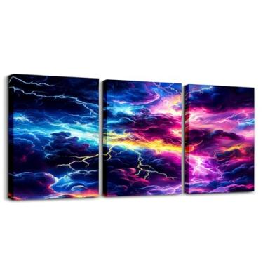 Imagem de Feelyou Arte de parede em tela relâmpago para sala de estar quarto 30,5 x 40,6 cm x 3 peças decoração de parede com imagem do espaço sideral piscante relâmpago banheiro arte de parede para decoração
