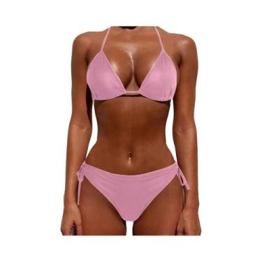 Imagem de Biquíni Feminino De Verão Leve Com Cintura Alta Em Cor Sólida, Sexy E 