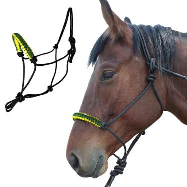 Imagem de Kabahorze Cabresto de corda para cavalos - 1/10.2 cm de nylon trançado duplo para treinamento de cavalos com faixa de nariz colorida para ajuste confortável