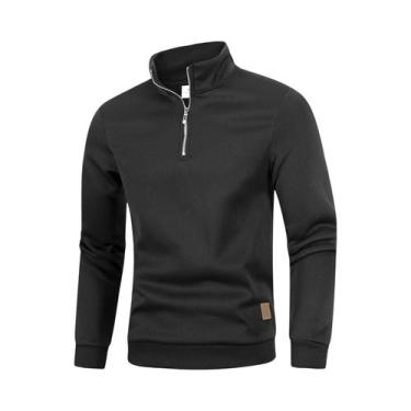 Imagem de Suéter Casual Masculino Slim Fit Leve Com Zíper De 1/4, Manga Longa E 