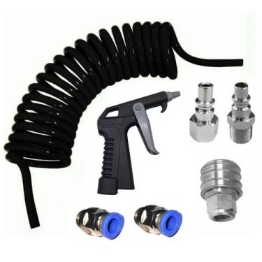 Imagem de Mangueira Espiral Preta 5 Mts 1/4 C/ Conexões, Bico Soprador - AF Auto