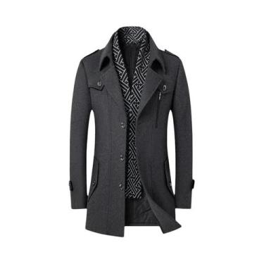 Imagem de Sobretudo Masculino Elegante E Versátil De Lã Com Cachecol Para Outono
