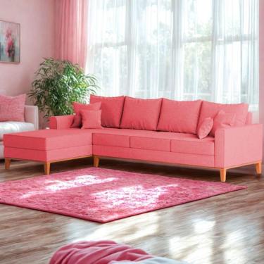 Imagem de Sofá 4 Lugares Beny Com Chaise Esquerdo Suede Rosa