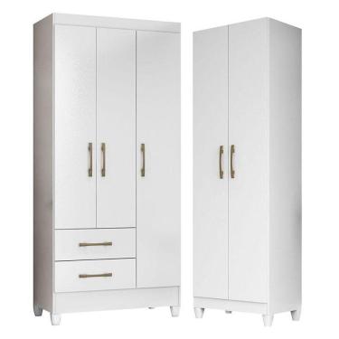 Imagem de Guarda Roupa Infantil Lima E Armário Multiuso New Iris Branco Brilho - Moval