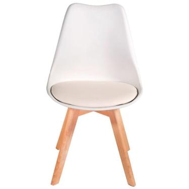 Imagem de Cadeira Charles Eames Leda Luisa Saarinen Design Wood Estofada Base Madeira - Branca