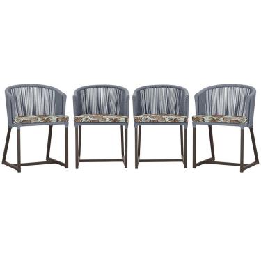 Imagem de 4 Cadeiras De Jantar Noronha Marrom Corda Náutica E6 Trama Prata