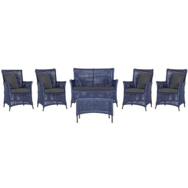 Imagem de Jogo Sofá 4 Poltronas E Mesa Igapó Marrom E11 Trama Original Azul