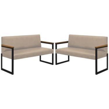 Imagem de Conjunto 2 Sofás De 2 Lugares Niterói Couro Off White Em Metal Preto