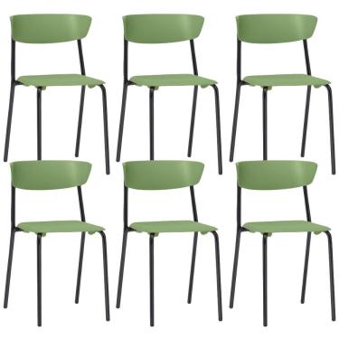 Imagem de Kit 06 Cadeiras Empilhável Fixa Atom F02 Base Aço Preta Verde - Lyam Decor