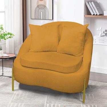 Imagem de Poltrona Decorativa Orgânica Pé De Metal Dourado Zaya Bouclê Mostarda C05 - D'rossi