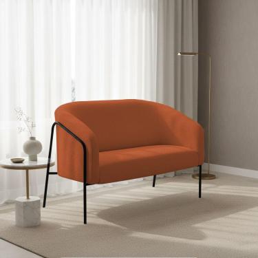 Imagem de Sofá 2 Lugares Namoradeira Stella Base Industrial Alta Preta Bouclê D03 - D'rossi Cor Terracota