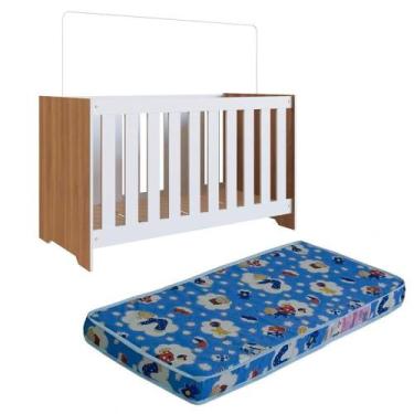 Imagem de Berço Mini Cama 3x1 Com Colchao La013 Nogal Manchester Branco Comm Nog