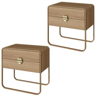Imagem de Kit 02 Mesas De Cabeceira 2 Gavetas Organica 60 Cm 28062 Artesano Hanover Dourado
