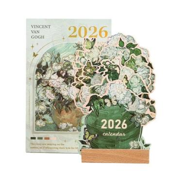 Imagem de Calendário De Mesa Vintage 2026 Com Cartões Decorativos, Base De Madei