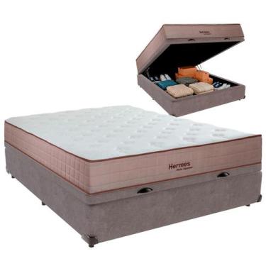 Imagem de Cama Box Baú Casal e Colchão Hermes Molas Ensacadas Colchobel Cinza
