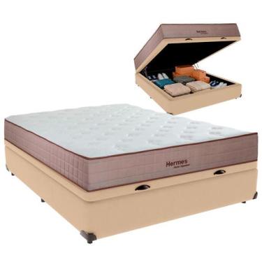 Imagem de Cama Box Baú Casal e Colchão Hermes Molas Ensacadas Colchobel Ocre