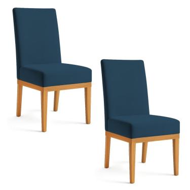 Imagem de Kit 2 Cadeiras De Jantar Brisa Suede Base De Madeira - Pallazio Cor Azul Marinho