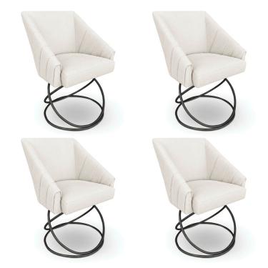 Imagem de Kit 4 Poltronas Luxo Alana Bouclê Base Luxo Preto - Pallazio Cor Bege