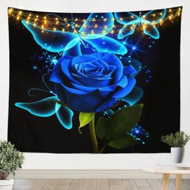 Imagem de Tapeçaria de parede de flores rosa azul 280x150cm de fibra de poliéste