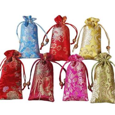 Imagem de Conjunto de sacolas de presente com cordão em brocado para joias e ace