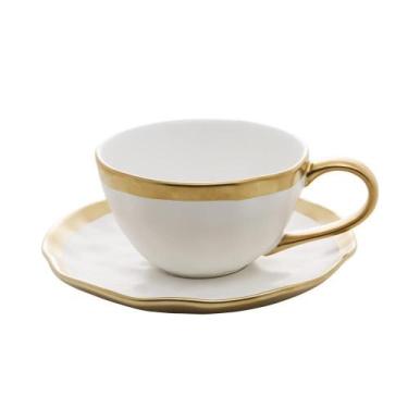 Imagem de Xícara de Chá De Porcelana Dubai Branco E Dourado 200ml - Wolff
