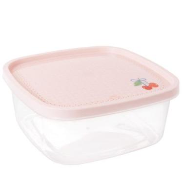Imagem de Pote de plástico decorado quadrado 1,1 litros rosa Plasutil ref.5574