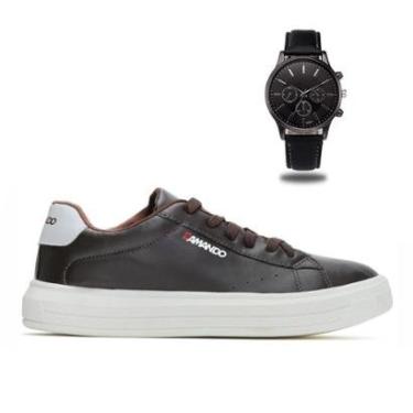 Imagem de Kit Tênis Casual Masculino Cano Baixo +Relógio Ponteiro Elegante-Masculino