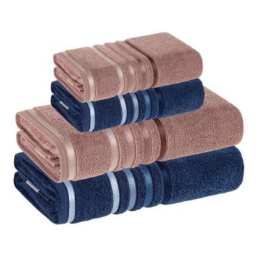 Imagem de Jogo Toalha de Banho Karsten Gigante Fio Penteado 4 Peças, Cobalto com