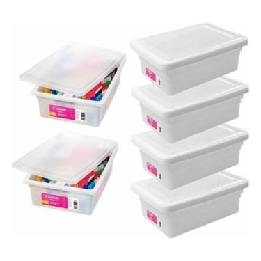 Imagem de 6 Caixa Organizadora 11L Plastico Branco Multiuso Com Tampa Sanremo