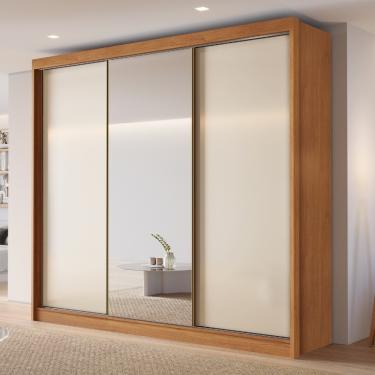 Imagem de Guarda Roupa Casal com Espelho 3 Portas de Correr em MDF Siena Conquista Móveis - Cinamomo/Off White