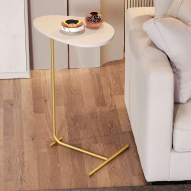 Imagem de Mesa de Apoio Orgânica Alamanda JB Móveis - Off White/Dourado