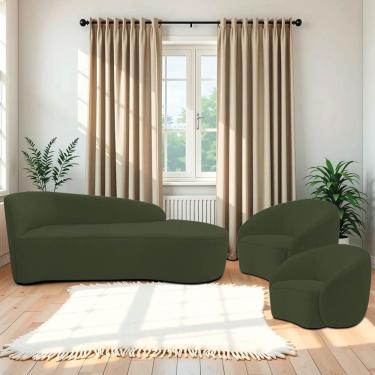 Imagem de Kit Divã Recamier Orgânico França 140cm Lado Direito E 2 Poltronas Amore Linho Verde
