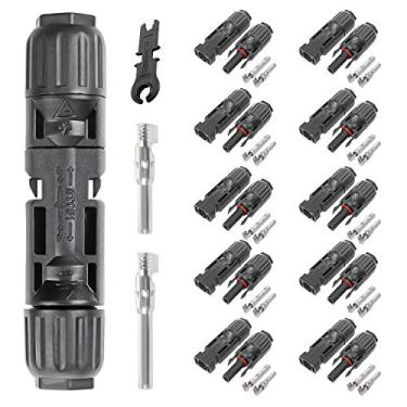 Imagem de BeideLt Conectores de cabo de painel solar Mc-4 com ferramenta de montagem, 10 pares de adaptador de fio solar de cobre macho/fêmea conector à prova d'água para conectar painéis solares 1000 V 30 A