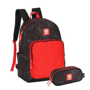 Imagem de Kit Mochila De Costas Enaldinho Juvenil Com Estojo Duplo, Vermelho