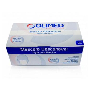 Imagem de Máscara Descartável Tripla com Elástico Branca (OLIMED) - Caixa com 50