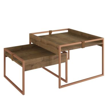 Imagem de Conjunto Mesa de Centro Columbia Woodmel Retangular em MDP com Base em Aço 63CM