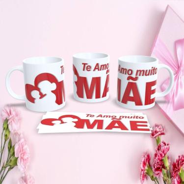 Imagem de Caneca de Porcelana Mães Estampa 104 para Presente Dia das Mães 325ML Decorada Branco O...