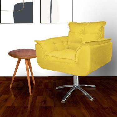 Imagem de Poltrona Sala de Estar Base Giratória de Metal Opala Suede Amarelo - LM DECOR