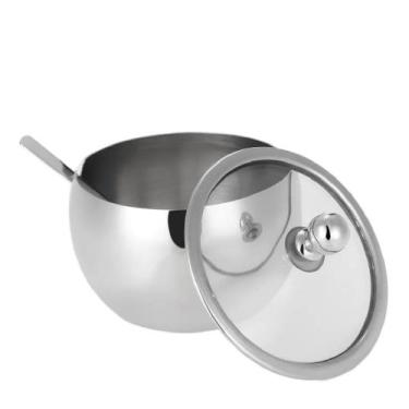 Imagem de Açucareiro Inox Tampa de Vidro com Colher Cozinha Luxo 300ml - Unyhome