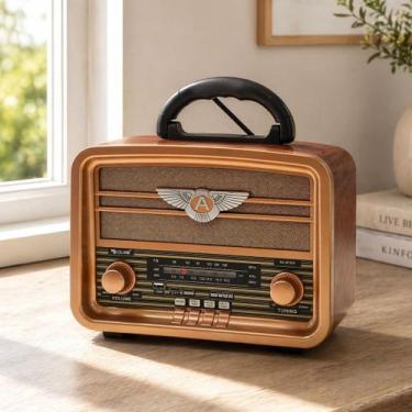 Imagem de Rádio Portátil Caixa Som Bluetooth Vintage Bivolt e Bateria - Genérico