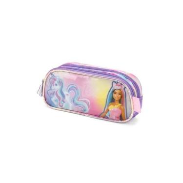 Imagem de Estojo Escolar 2 Compartimentos Barbie Unicornio Lilás - Luxcel