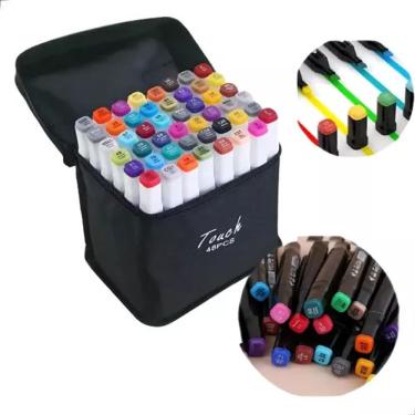Imagem de Super Kit Estojo Canetinhas Profissional Permanente Ponta Dupla 48 Cores 1°linha