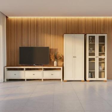 Imagem de Conjunto de Sala 3 Peças com Rack, Armário e 1 Estante Ananda CabeCasa