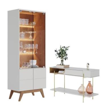 Imagem de Cristaleira Noronha e Aparador para Sala Sena Off White Matte Freijó -
